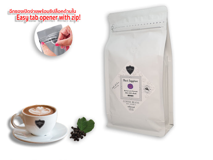 COFFEE BEANS CAFE R'ONN 100% Arabica BLACK Roasted, Zip-Lock Bag 500g, Origin North Thailand