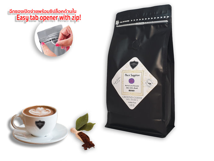 GROUND COFFEE CAFE R'ONN 100% Arabica BLACK Roasted, Zip-Lock Bag 500g, Origin North Thailand