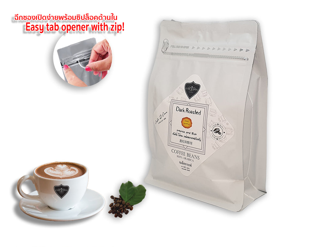 COFFEE BEANS CAFE R'ONN 100% Arabica DARK Roasted, Zip-Lock Bag 250g, Origin North Thailand