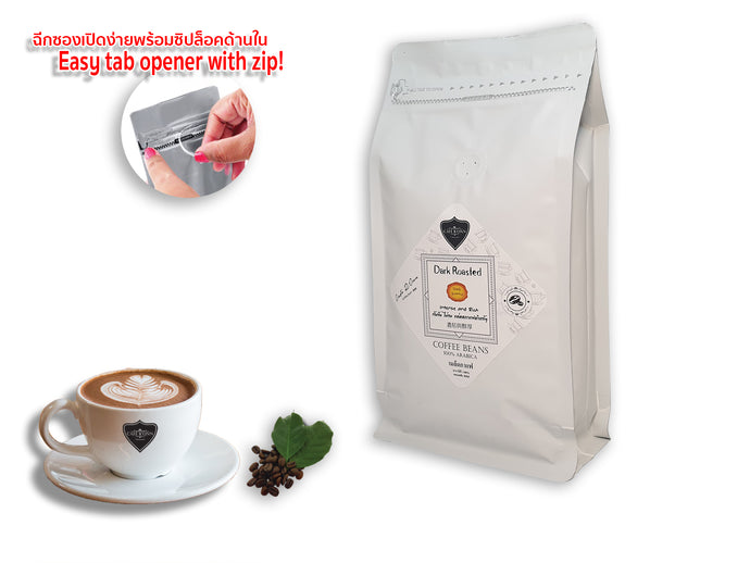 COFFEE BEANS CAFE R'ONN 100% Arabica DARK Roasted, Zip-Lock Bag 500g, Origin North Thailand