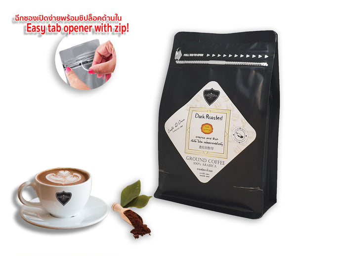 GROUND COFFEE CAFE R'ONN 100% Arabica DARK Roasted, Zip-Lock Bag 250g, Origin North Thailand