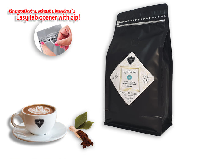 GROUND COFFEE CAFE R'ONN 100% Arabica LIGHT Roasted, Zip-Lock Bag 500g, Origin North Thailand
